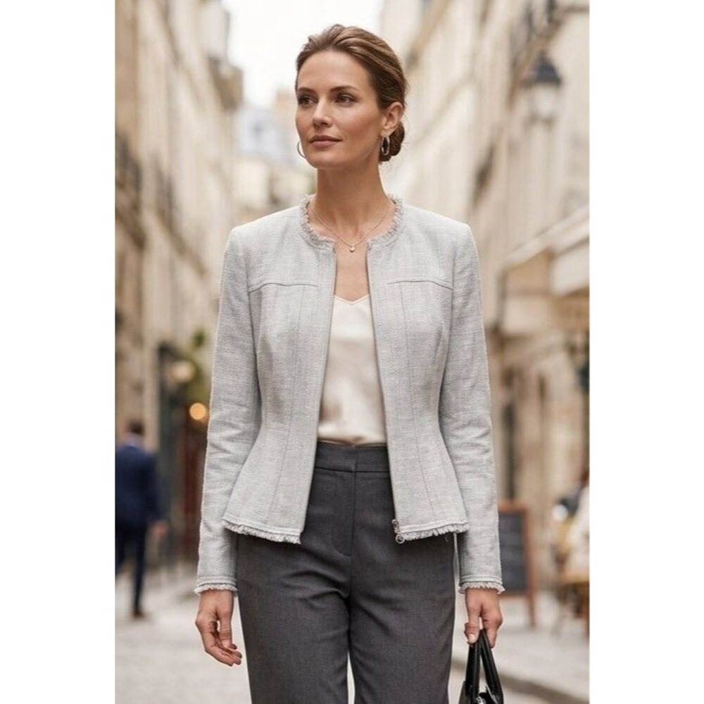 Rebecca Taylor Women’s Gray Tweed Double Zipper Jacket Size 6